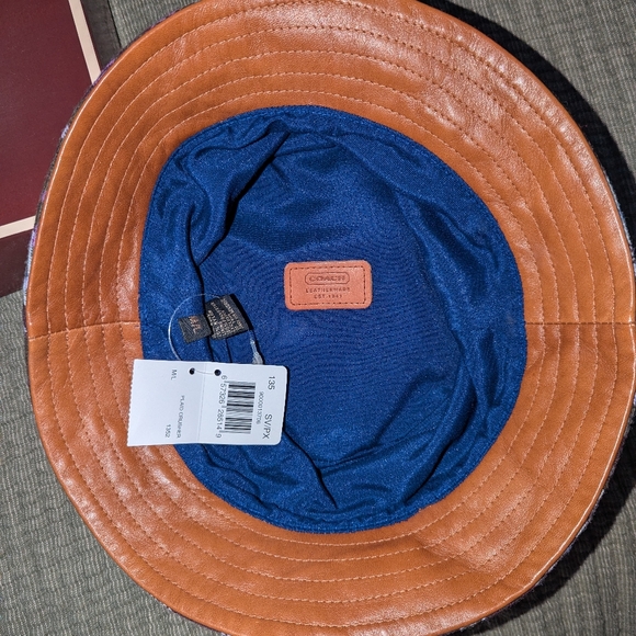 Vintage 2010 Coach Purple Wool And Leather Plaid Crusher Bucket Hat - Picture 3 of 5